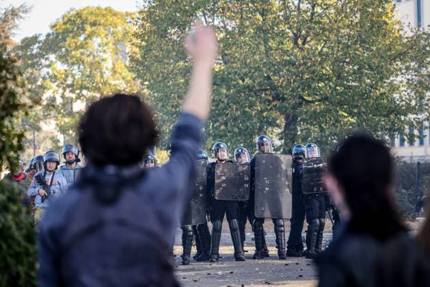 HIGH SCHOOL STUDENT PROTEST PHOTOPQR LE TELEGRAMME Lionel Le Saux SAINT BRIEUC 10 02 2026 SAINT BRIEUC 22 Law enforcement officers in front of Freyssinet High School in Saint-Brieuc during a protest by young people in front of the school France Fires have broken out at several schools in France, as students protest by blocking access to educational institutions nationwide over school funding and learning conditions SAINT BRIEUC France  Copyright: xPHOTOPQR LExTELEGRAMME MAXPPPxLionelxLexSauxx 20261002TGB1302 20261002TGB1302