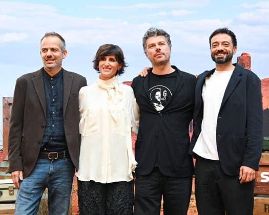 IPA89216121 - Milan, North, South, West, East: The Legendary Story of the 883, Season 2 In the photo: Sydney Sibilia with the directors  Copyright: xManuelexMangiarotti ipa-agency.netx xManuelexMangiarottix IPA89216121