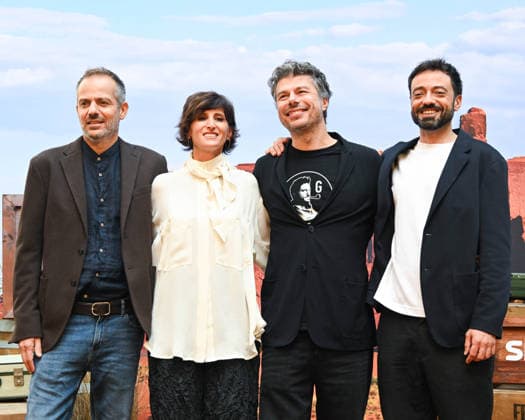 IPA89216122 - Milan, North, South, West, East: The Legendary Story of the 883, Season 2 In the photo: Sydney Sibilia with the directors  Copyright: xManuelexMangiarotti ipa-agency.netx xManuelexMangiarottix IPA89216122