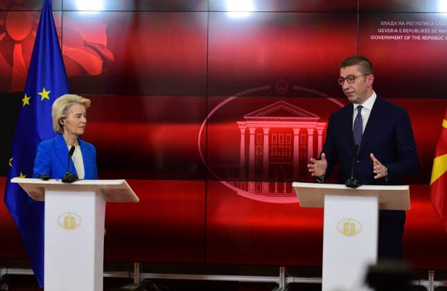 President of the European Commission Ursula von der Leyen during a joint press conference with the Prime Minister of North Macedonia Hristijan Mickoski in Skopje, North Macedonia, 2 October 2026. IMAGO PETR STOJANOVSKI