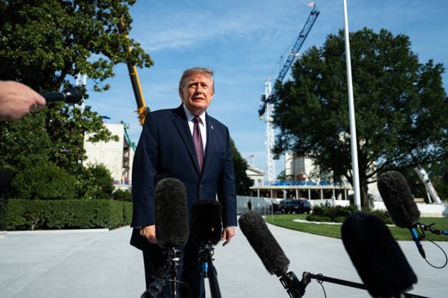 President Trump Departs the South Lawn United States President Donald J Trump speaks to press as he departs the South Lawn in Washington, DC, USA, on Friday, October 2, 2026. Credit: Annabelle Gordon Pool via CNP Washington District of Columbia United States  Copyright: xPool ABACAx