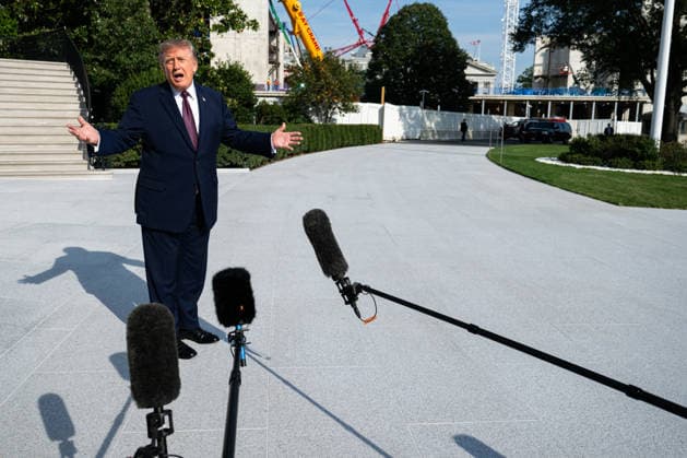 President Trump Departs the South Lawn United States President Donald J Trump speaks to press as he departs the South Lawn in Washington, DC, USA, on Friday, October 2, 2026. Credit: Annabelle Gordon Pool via CNP Washington District of Columbia United States  Copyright: xPool ABACAx