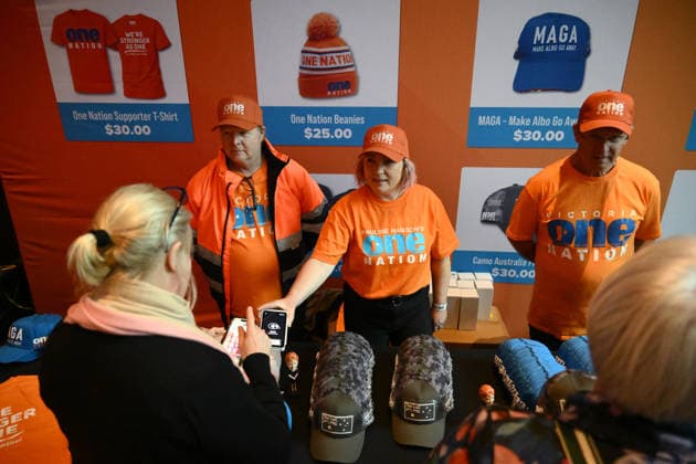 ONE NATION CAMPAIGN LAUNCH, Merchandise for sale at the launch of the One Nation 2026 Victorian State Campaign at in Melbourne, Saturday, October 3, 2026. ( NO ARCHIVING MELBOURNE VICTORIA Australia  Copyright: xJOELxCARRETTx 20261003128636499716
