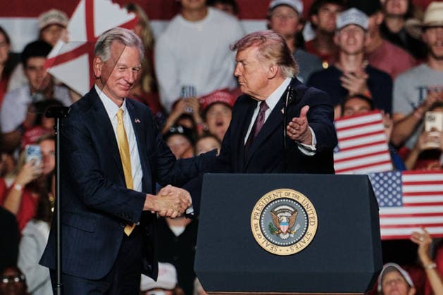 October 2, 2026, Mobile, Alabama, U.S: October 2, 2026 Mobile, Alabama USA: (left to right) US Senator for Alabama and Republican nominee for Governor of Alabama Tommy Tuberville shakes hands with US President Donald Trump at the Mitchell Center at the University of South Alabama. Mobile U.S - ZUMAa14_ 20261002_zaf_a14_025 Copyright: xDanxAndersonx