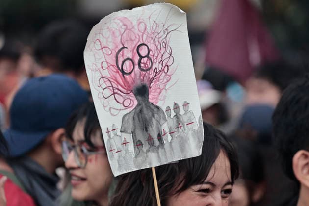 October 2, 2026, Mexico City, Cdmx, Mexico: Thousands of people carrying placards gathered at the Plaza de las Tres Culturas and the surrounding area to commemorate the 58th anniversary of the 1968 student massacre in Tlatelolco; they marched toward Mexico City s ZoÂ³calo to hold a rally in memory of those who died during the 1968 student movement. Prior to this, hundreds of students arrived at the meeting point near the Tlatelolco Metro station, where a heavy police deployment from the Secretariat of Citizen Security (SSCCDMX) was already waiting for them; these hooded officers on motorcycles boxed the students in, both inside and outside the metro facilities, to prevent their peaceful movement, sparking conflict through abuses of authori - ZUMAp204 20261002_zip_p204_059 Copyright: xJosuexPerezx