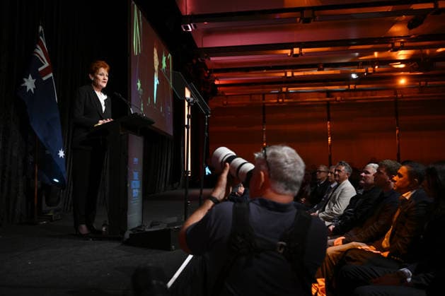 ONE NATION CAMPAIGN LAUNCH, One Nation leader Pauline Hanson speaks during the launch of the One Nation 2026 Victorian State Campaign at in Melbourne, Saturday, October 3, 2026. ( NO ARCHIVING MELBOURNE VICTORIA Australia  Copyright: xJOELxCARRETTx 20261003135669199940