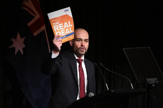 ONE NATION CAMPAIGN LAUNCH, One Nation candidate Mark Nicholson speaks during the launch of the One Nation 2026 Victorian State Campaign at in Melbourne, Saturday, October 3, 2026. ( NO ARCHIVING MELBOURNE VICTORIA Australia  Copyright: xJOELxCARRETTx 20261003117540508700