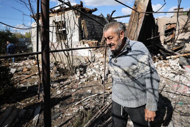 RUSSIA, DONETSK - OCTOBER 3, 2026: A house suffers damage from a drone strike on Donetsk s Kiyevsky District. Dmitry Yagodkin TASS  98712005