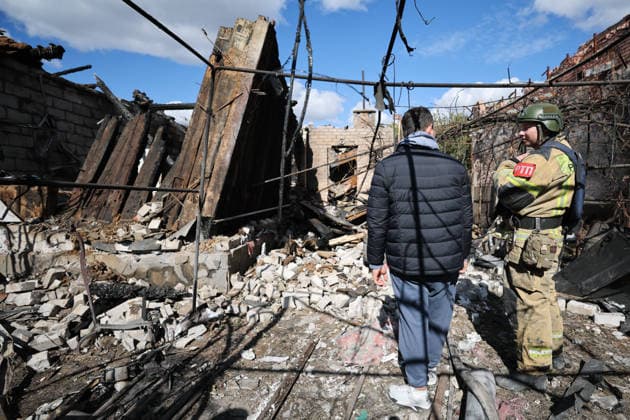 RUSSIA, DONETSK - OCTOBER 3, 2026: A house suffers damage from a drone strike on Donetsk s Kiyevsky District. Dmitry Yagodkin TASS  98712009