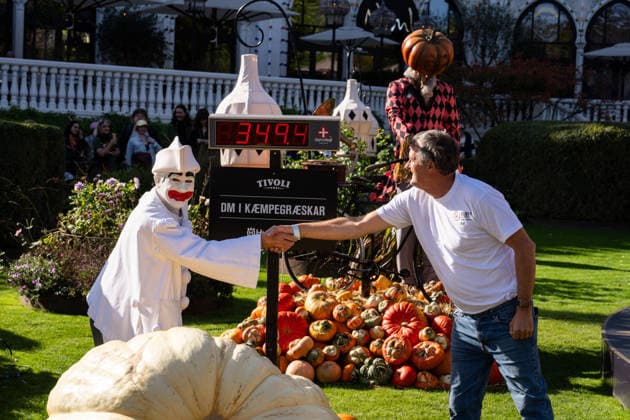 Danish Championship in Giant Pumpkins Revealed Ole Christensen from Skanderborg with his pumpkin weighing 349.4 kg at the Danish Championship in Giant Pumpkins in Tivoli, Copenhagen, on Saturday, October 3, 2026. (Photo: Emil Nicolai Helms Scanpix 2026) , Copenhagen Denmark Copyright: EmilxNicolaixHelmsx spdk20261003-132724-L