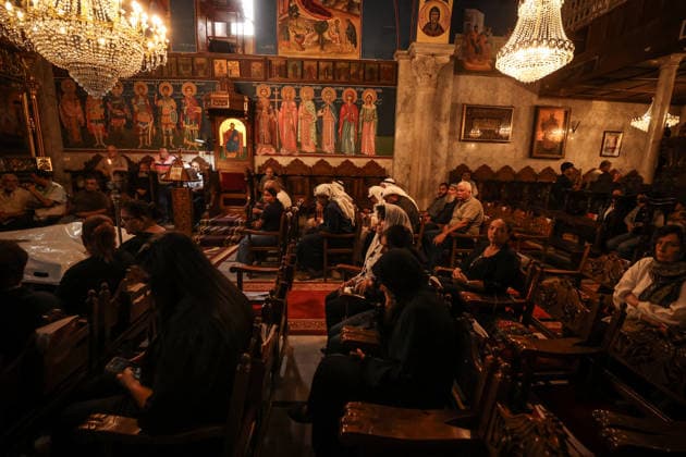Funeral ceremony for two Palestinian Christians after an Israeli attack in Gaza GAZA CITY, PALESTINE - OCTOBER 03 : Poeple gather during the funeral ceremony for two Palestinian Christian women at the St. Porphyrios Greek Orthodox Church in Gaza City, Palestine on October 03, 2026. Meysa Hidir Ibrahim Abu Dawud and her daughter Marya Hafiz Michel Najjar were killed after an Israeli airstrike. Ali Jadallah Anadolu Gaza City Gaza. Editorial use only. Please get in touch for any other usage.  Copyright: x2026xAnadoluxAlixJadallahx