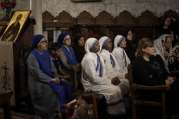 RECORD DATE NOT STATED Funeral Held for Christian Mother and Daughter Killed in Gaza City Strike (INT) Funeral Held for Christian Mother and Daughter Killed in Gaza City Strike on October 3, 2026, Gaza, Palestine: Mourners attend the funeral of Christian mother Maysa Abu Dawood and her daughter Mary at Saint Porphyrius Church in Gaza City on Saturday, after they were killed early in the morning when an Israeli airstrike hit their residential apartment in the city. Mukhtars, community reconciliation figures, and members of the Palestinian Civil Defense attend the funeral. Credit: Mohammed M. Skaik TheNews2(Foto: Mohammed Skaik Thenews2 imago images) Funeral Held for Christian Mother and Daughter Killed in Gaza City Strike  Copyright: xMohammedxSkaikx