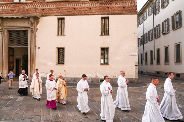 IPA89253258 - MILAN, October 3, 2026 - Ordination ceremony for temporary deacons held in Milan Cathedral by Archbishop Mario Delpini.  Copyright: xEmanuelexRobertoxDexCarlix xx IPA89253258