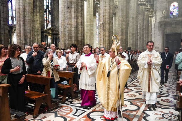 IPA89253267 - MILAN, October 3, 2026 - Ordination ceremony for temporary deacons held in Milan Cathedral by Archbishop Mario Delpini.  Copyright: xEmanuelexRobertoxDexCarlix xx IPA89253267