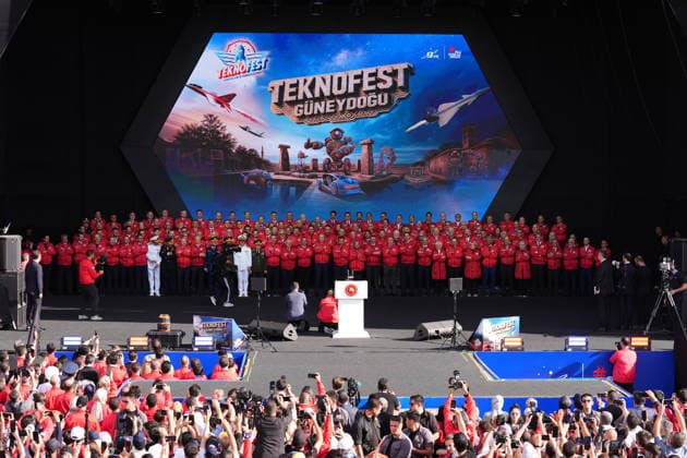 Turkish President Recep Tayyip Erdogan in TEKNOFEST Southeast Sanliurfa SANLIURFA, TURKIYE - OCTOBER 03 : Turkish President Recep Tayyip Erdogan attends the Aviation, Space and Technology Festival (TEKNOFEST) Southeast at Sanliurfa GAP Airport in Sanliurfa, Turkiye, on October 03, 2026. Bunyamin Celik Anadolu Sanliurfa Turkey. Editorial use only. Please get in touch for any other usage.  Copyright: x2026xAnadoluxBunyaminxCelikx