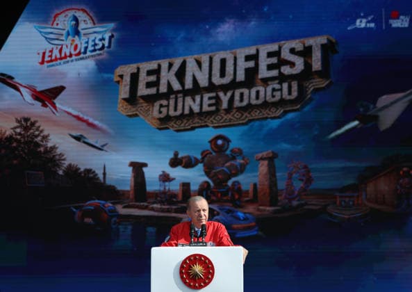 Turkish President Erdogan visits the TEKNOFEST Southeast in Sanliurfa SANLIURFA, TURKIYE - OCTOBER 03: (----EDITORIAL USE ONLY - MANDATORY CREDIT - TURKISH PRESIDENCY MUSTAFA KAMACI HANDOUT - NO MARKETING NO ADVERTISING CAMPAIGNS - DISTRIBUTED AS A SERVICE TO CLIENTS----) Turkish President Recep Tayyip Erdogan delivers a speech during his visit to the Aerospace, Space and Technology Festival (TEKNOFEST) Southeast at Sanliurfa GAP Airport in Sanliurfa, Turkiye on October 3, 2026. Turkish Presidency Mustafa Kamaci Handout Anadolu Sanliurfa Turkey. Editorial use only. Please get in touch for any other usage.  Copyright: x2026xAnadoluxTurkishxPresidencyx xMustafaxKamacix xHandoutx
