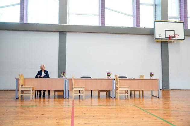 October 3, 2026, Riga, LATVIA: Polling station during the parliamentary elections in Riga, Latvia, Oct. 3, 2026. Riga LATVIA  - ZUMAp305 20261003_zip_p305_006 Copyright: xEdijsxPalensx