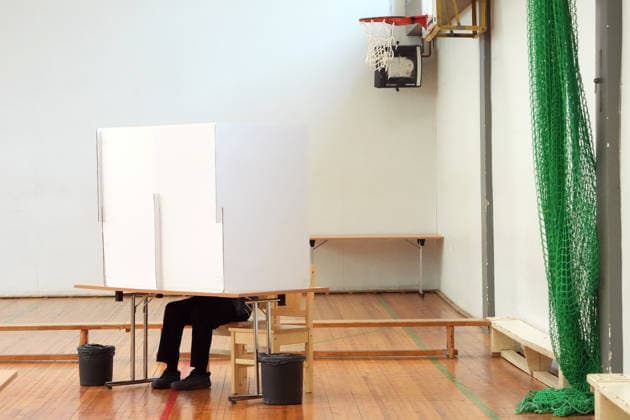 October 3, 2026, Riga, LATVIA: Polling station during the parliamentary elections in Riga, Latvia, Oct. 3, 2026. Riga LATVIA  - ZUMAp305 20261003_zip_p305_005 Copyright: xEdijsxPalensx