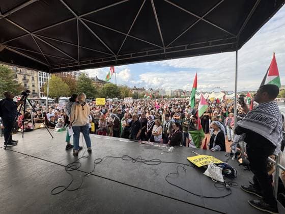 Thousands march in Geneva in support of Gaza GENEVA, SWITZERLAND - OCTOBER 3: Thousands of people march through city center in support of the Palestinian people and to call for an end to the war in Gaza, near the Mont Blanc Bridge in Geneva, Switzerland on October 3, 2026. Demonstrators carry Palestinian flags and chant slogans in Arabic, English and French as they march through the city center for hours. The protesters also call for a boycott of Israel and an end to the conflict in Gaza. Muhammet Ikbal Arslan Anadolu Geneva Switzerland. Editorial use only. Please get in touch for any other usage.  Copyright: x2026xAnadoluxMuhammetxIkbalxArslanx