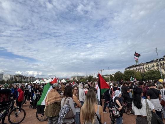 Thousands march in Geneva in support of Gaza GENEVA, SWITZERLAND - OCTOBER 3: Thousands of people march through city center in support of the Palestinian people and to call for an end to the war in Gaza, near the Mont Blanc Bridge in Geneva, Switzerland on October 3, 2026. Demonstrators carry Palestinian flags and chant slogans in Arabic, English and French as they march through the city center for hours. The protesters also call for a boycott of Israel and an end to the conflict in Gaza. Muhammet Ikbal Arslan Anadolu Geneva Switzerland. Editorial use only. Please get in touch for any other usage.  Copyright: x2026xAnadoluxMuhammetxIkbalxArslanx