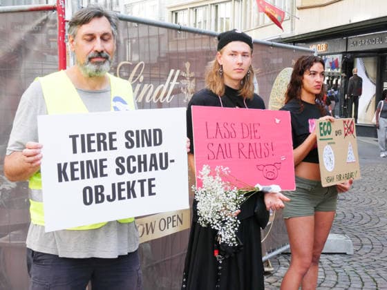 03.10.26 Luzern Schweiz. Demonstranten Tiere,Tierversuche. Bild :Demo und Aktionen gegen Tierversuche und Tierschutz.