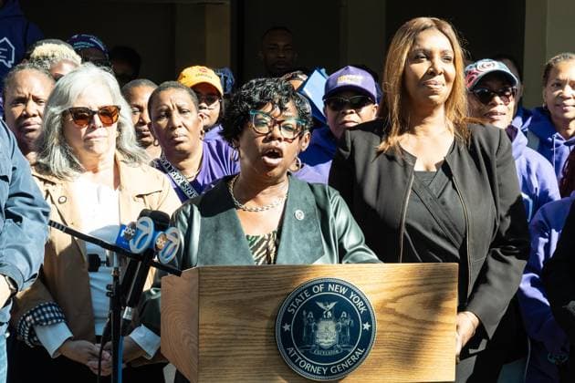 October 3, 2026, Bronx, New York, USA: Bronx District Attorney Darcel Clark speaks at State Attorney General Letitia James rally to help New Yorkers protect their homes at Bronx Bethany Church in the Bronx borough of New York, NY on October 3, 2026 Bronx USA  - ZUMAr339 20261003_znp_r339_010 Copyright: xLevxRadinx