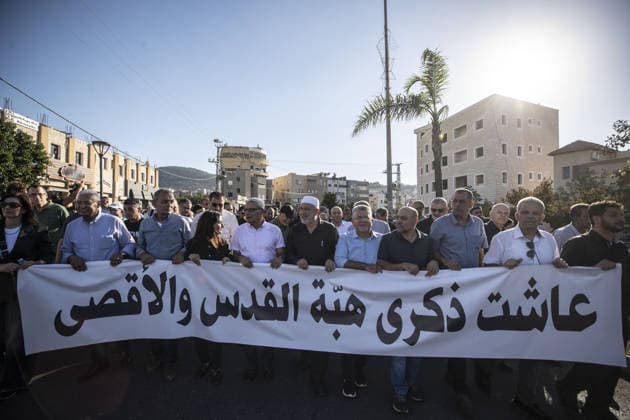 Palestinian citizens of Israel mark 26th anniversary of Al-Aqsa Intifada with march in Arraba ARRABA, ISRAEL - OCTOBER 3: Palestinian citizens of Israel gather during a commemorative march marking the 26th anniversary of the Al-Aqsa Intifada in Arraba, northern Israel on October 3, 2026. Organized following a call by the High Follow-Up Committee for Arab Citizens of Israel, the march proceeded from the Old Mosque on Zahir al-Omar Street to the square near the Martyrs Monument, closely monitored by a heavy Israeli police presence including mounted units. Mostafa Alkharouf Anadolu Arraba Israel. Editorial use only. Please get in touch for any other usage.  Copyright: x2026xAnadoluxMostafaxAlkharoufx