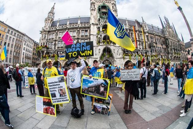 October 3, 2026, Munich, Bavaria, Germany: Coinciding with the Tag der Deutschen Einheit (Day of German Unity), Ukrainians in Munich, Germany not only celebrated the reunification of East and West Germany, they celebrated Ukrainian unity and made pleas to the world to avoid a humanitarian catastrophe and famine in Oleshky, a city in UkraineÃ¢â‚¬â ¢s Kherson region where some 6,000 civilians (with 200 children) are currently under complete isolation via a Russian blockade. Munich Germany  - ZUMAb160 20261003_abp_b160_012 Copyright: xSachellexBabbarx