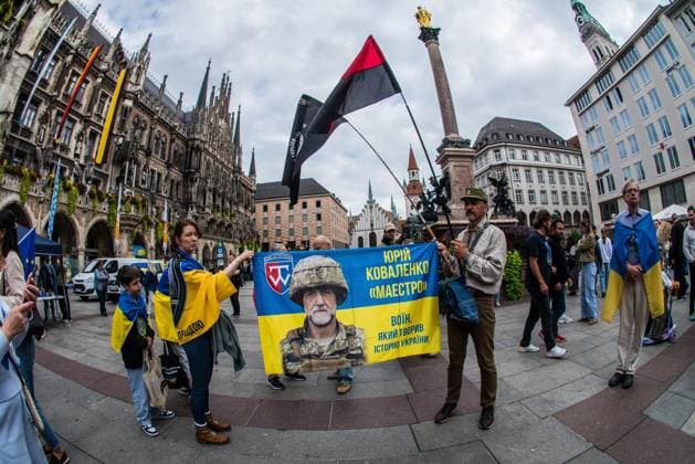 October 3, 2026, Munich, Bavaria, Germany: Coinciding with the Tag der Deutschen Einheit (Day of German Unity), Ukrainians in Munich, Germany not only celebrated the reunification of East and West Germany, they celebrated Ukrainian unity and made pleas to the world to avoid a humanitarian catastrophe and famine in Oleshky, a city in UkraineÃ¢â‚¬â ¢s Kherson region where some 6,000 civilians (with 200 children) are currently under complete isolation via a Russian blockade. Munich Germany  - ZUMAb160 20261003_abp_b160_015 Copyright: xSachellexBabbarx