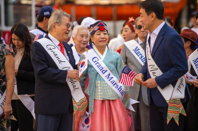 October 3, 2026, New York, New York, USA: Grand marshals of the 2026 NYC Korean Parade chat with one another before the start of the march. New York USA - ZUMAh214 20261003_znp_h214_033 Copyright: xSDxHerzogx