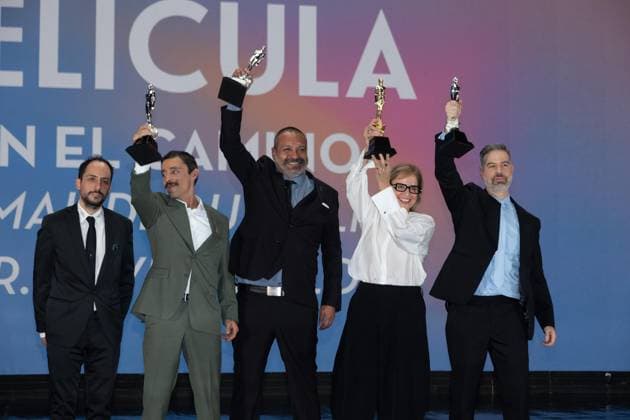 October 4, 2026: TO-45341 & x2013; Mexico City. October 3, 2026. Mariano L& xf3;pez Sosa, Osvaldo SAnchez and David Pablos wins an Ariel Award for the movie En el camino at the 68th Ariel Awards ceremony presented by the Mexican Academy of Cinematographic Arts and Sciences (AMACC), held at Churubusco Studios in Mexico City. Clasos.com.mx - ZUMAcs4_ 20261004_faa_cs4_004 Copyright: xMikaxRoblesx