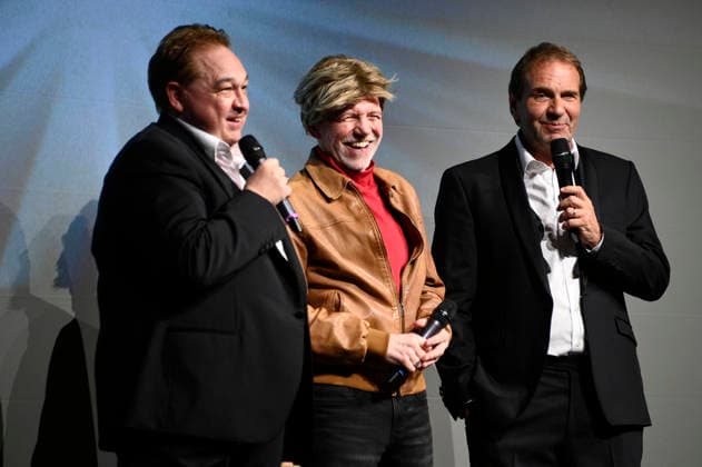 Oliver Kalkofe, Dietmar Wunder und Peter Rütten bei der Weltpremiere der ersten Folge der neuen SchleFaZ-Staffel auf Großbildleinwand Geisterjäger John Sinclair - Die Dämonenhochzeit im Ernst-Reuter-Saal. Berlin, 03.10.2026