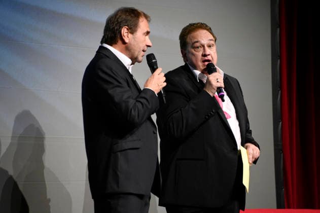 Peter Rütten und Oliver Kalkofe bei der Weltpremiere der ersten Folge der neuen SchleFaZ-Staffel auf Großbildleinwand Geisterjäger John Sinclair - Die Dämonenhochzeit im Ernst-Reuter-Saal. Berlin, 03.10.2026