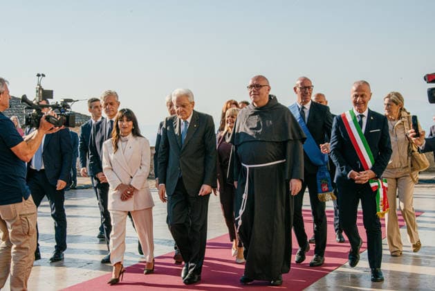 IPA89293574 - ASSISI October 4, 2026 Basilica of St. Francis celebration of the feast of St. Francis, patron saint of Italy, attended by President of the Republic Sergio Mattarella. Upon his arrival in the churchyard of the basilica, he was greeted by Father Marco Moroni, the Custodian.  Copyright: xemanuelaxbianconix xx IPA89293574