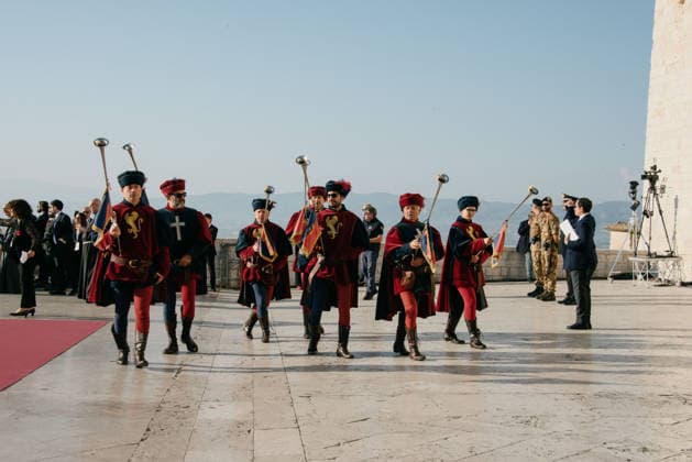 IPA89293627 - ASSISI October 4, 2026 Basilica of St. Francis celebration of the feast day of St. Francis, patron saint of Italy, with the participation of President of the Republic Sergio Mattarella. The bugle calls of Assisi.  Copyright: xemanuelaxbianconix xx IPA89293627