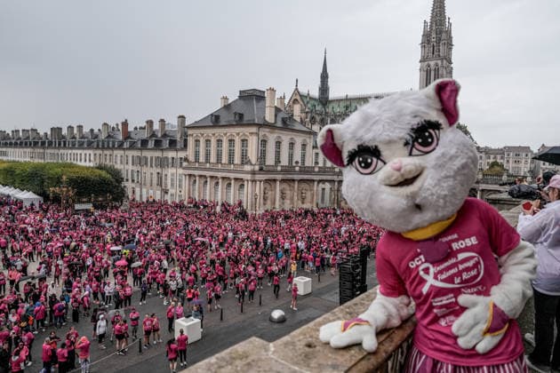 Pink October breast cancer awareness run in Nancy NANCY, FRANCE - OCTOBER 4: A view of mascot as participants wearing pink take part in the Octobre Rose 5k March & Run in Nancy, as part of breast cancer awareness activities in Nancy, France on October 4, 2026. A large crowd gathered at the Palais du Gouvernement before embarking on the five-kilometer course through the city center. Muhammed Said Tako Anadolu Nancy France. Editorial use only. Please get in touch for any other usage.  Copyright: x2026xAnadoluxMuhammedxSaidxTakox