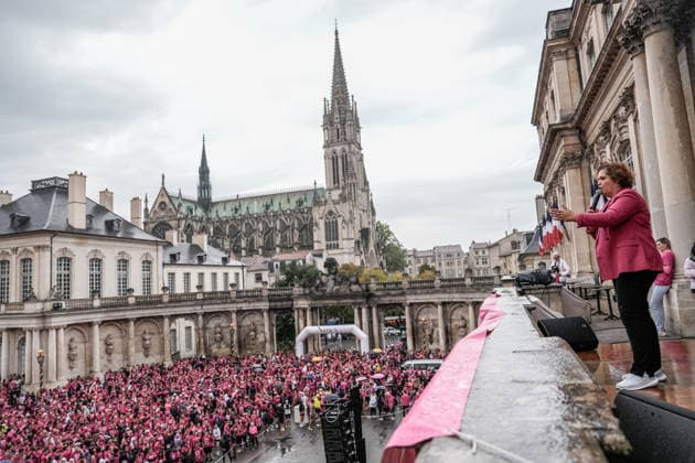 Pink October breast cancer awareness run in Nancy NANCY, FRANCE - OCTOBER 4: Participants wearing pink take part in the Octobre Rose 5k March & Run in Nancy, as part of breast cancer awareness activities in Nancy, France on October 4, 2026. A large crowd gathered at the Palais du Gouvernement before embarking on the five-kilometer course through the city center. Muhammed Said Tako Anadolu Nancy France. Editorial use only. Please get in touch for any other usage.  Copyright: x2026xAnadoluxMuhammedxSaidxTakox