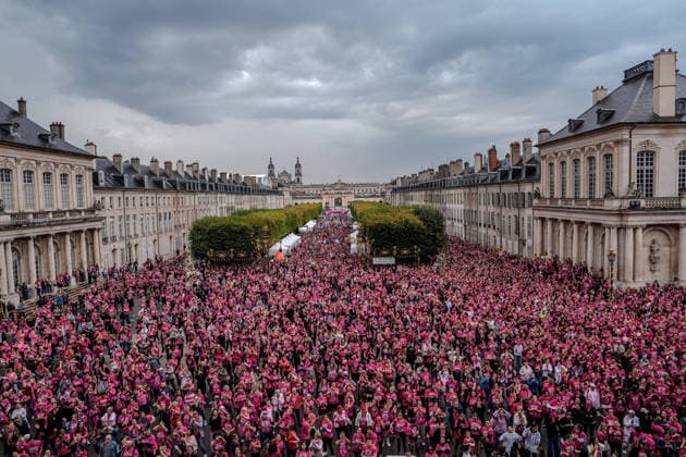 Pink October breast cancer awareness run in Nancy NANCY, FRANCE - OCTOBER 4: Participants wearing pink take part in the Octobre Rose 5k March & Run in Nancy, as part of breast cancer awareness activities in Nancy, France on October 4, 2026. A large crowd gathered at the Palais du Gouvernement before embarking on the five-kilometer course through the city center. Muhammed Said Tako Anadolu Nancy France. Editorial use only. Please get in touch for any other usage.  Copyright: x2026xAnadoluxMuhammedxSaidxTakox
