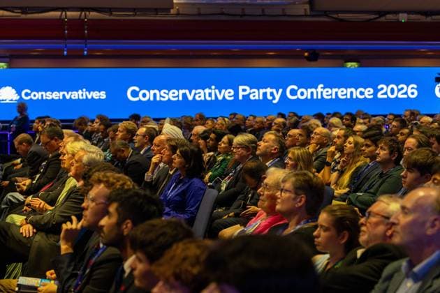 October 4, 2026, Birmingham, United Kingdom: Conservative Party Members listen to opening speeches on day one of the British Conservative Party annual conference at the International Convention Centre (ICC) in Birmingham.The British Conservative Party holds itâ€⠢s annual conference at the International Convention Centre (ICC) in Birmingham Birmingham United Kingdom - ZUMAs197 20261004_aaa_s197_153 Copyright: xPhilxLewisx