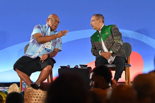 ANTHONY ALBANESE PRECOP MEETING, Fiji™s Prime Minister Sitiveni Rabuka and Timor-Leste™s President Jose Ramos Horta during a traditional welcome ceremony during the Pre-Cop31 meeting in Fiji, Monday, October 5, 2026. ( NO ARCHIVING NADI Fiji  Copyright: xMICKxTSIKASx 20261005191587522976