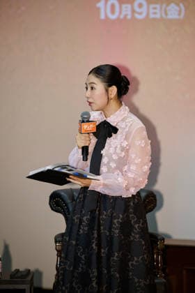 Japanese TV perdonality Mari Sekine attends the press conference for his movie Digger at Roppongi Hills, Tokyo, Japan on October 5, 2026. The movie opens in Japan on October 9.  aflo_353477892