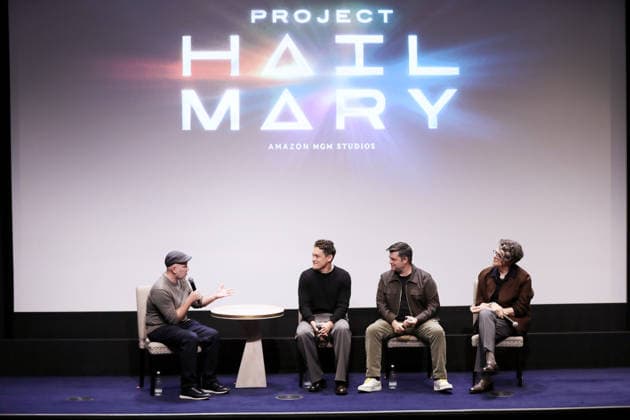New York Tastemaker screening of Amazon MGM Studios™ project Hail Mary at The Whitby Hotel Screening Room Featuring: (L-R) Erik Davis ( Moderator, Fandang), Phil Lord (Director, Producer), Chris Miller (Director, Producer) and James Ortiz (Rocky) Where: New York, New York, United States When: 04 Oct 2026 Credit: Marion Curtis StarPix for Amazon MGM Studios INSTARimages EDITORIAL USE ONLY. NOT FOR USE BY NEWSPAPERS BASED IN THE UK. Copyright: xx instar56075200