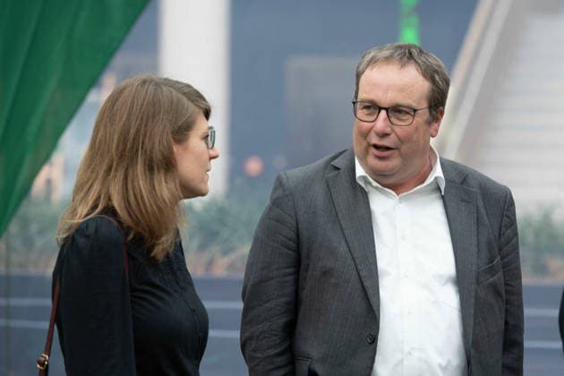 v.l. Verena SCHAEFFER, Schäffer, Ministerin fuer Kinder, Jugend, Familie, Gleichstellung, Flucht und Integration des Landes Nordrhein-Westfalen Oliver KRISCHER, Buendnis 90 die Gruenen, Minister fuer Umwelt, Naturschutz und Verkehr des Landes Nordrhein-Westfalen, Pressekonferenz von Buendnis 90 die Gruenen zur Aufstellung fuer die Landtagswahl 2027 in NRW, 05.10.2026,
