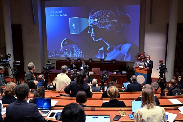 Karl Deisseroth, Peter Hegemann, and Georg Nagel have been awarded the 2026 Nobel Prize in Physiology or Medicine, as announced during a press conference at the Nobel Forum at Karolinska Institutet in Stockholm, Sweden, on October 5, 2026 STOCKHOLM SWEDEN x10050x  Copyright: xPontusxLundahl TTx SWEDEN NOBEL PRIZE 2026 PHYSIOLOGY OR MEDICINE Robj-7Z240o
