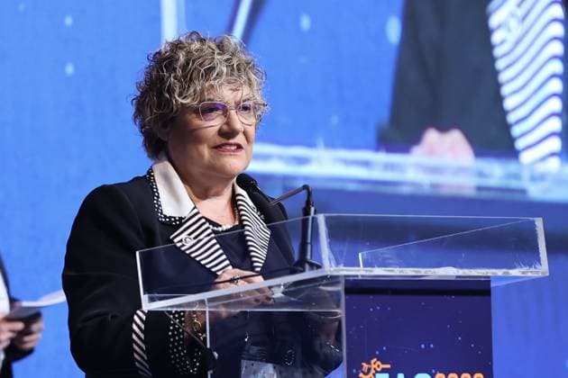 International Astronautical Congress in Antalya ANTALYA, TURKIYE - OCTOBER 5: International Astronautical Federation (IAF) President Gabriella Arrigo delivers a speech during the pre-opening session of the International Astronautical Congress at the NEST Congress Center in Antalya, Turkiye, on October 5, 2026. Berke Bayur Anadolu Antalya Turkey. Editorial use only. Please get in touch for any other usage.  Copyright: x2026xAnadoluxBerkexBayurx