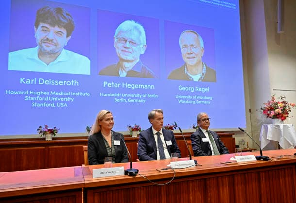 Karl Deisseroth, Peter Hegemann, and Georg Nagel have been awarded the 2026 Nobel Prize in Physiology or Medicine, as announced during a press conference at the Nobel Forum at Karolinska Institutet in Stockholm, Sweden, on October 5, 2026 STOCKHOLM SWEDEN x10050x  Copyright: xPontusxLundahl TTx SWEDEN NOBEL PRIZE 2026 PHYSIOLOGY OR MEDICINE l0AwSOuLqMM