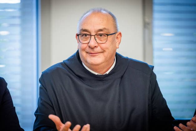 Bischof Dominicus Meier, Bischof von Osnabrueck, spricht waehrend einer Pressekonferenz der Bistuemer Muenster (Münster) und Osnabrueck (Osnabrück) sowie der Deutschen Bischofskonferenz und Thuiner Franziskanerinnen zu den Ergebnissen einer Studie ueber geistlichen Missbrauch in katholischen geistlichen Gemeinschaften am 5. Oktober 2026 in Muenster (Münster) (Foto vom 05.10.2026). (Siehe epd-Meldungen vom 05.10.2026) EDITORIAL USE ONLY