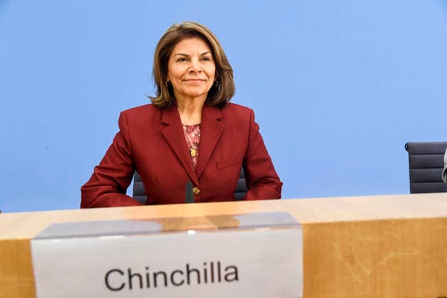 ABB BPK- mit Laura Chinchilla Miranda, Staatspraesidentin a.D. Costa Rica und Co-Vorsitzende der ENSK Pressekonferenz zu Zusammensetzung prioritären Themen der Entwicklungspolitischen Nord-Sued-Kommission auf der BPK Bundespressekonferenz in Berlin am 05.10.2026 Berlin Deutschland