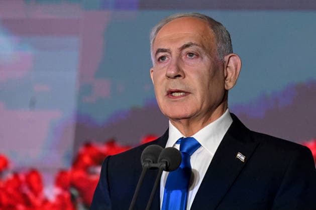 Israeli Prime Minister Benjamin Netanyahu speaks at the State Memorial Ceremony for the three year anniversary of the October 7, 2023, Hamas attack, in remembrance of Israel Defense Forces and security members who fell in the War of Redemption in the Mt. Herzl Cemetery, Jerusalem, on Monday, October 5, 2026.  JER2026100505 DEBBIExHILL