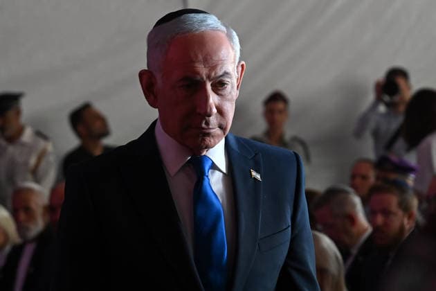 Israeli Prime Minister Benjamin Netanyahu attends the State Memorial Ceremony for the three year anniversary of the October 7, 2023, Hamas attack, in remembrance of Israel Defense Forces and security members who fell in the War of Redemption in the Mt. Herzl Cemetery, Jerusalem, on Monday, October 5, 2026.  JER2026100511 DEBBIExHILL